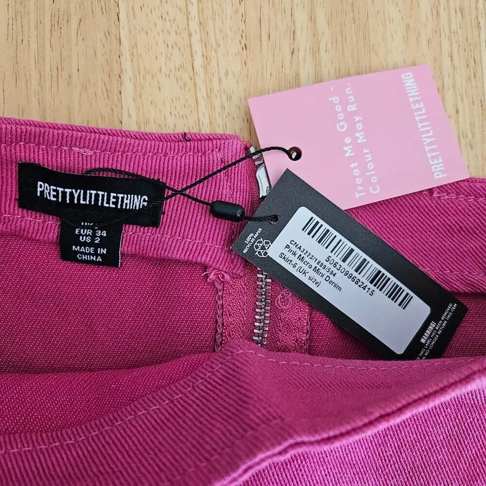 PLT PrettyLittleThing Pink Micro Mini Denim Skirt - US sz 2 - NWT